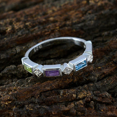 Multi Stone quarter American Sterling Silver multicolor Gems Dainty Trendy Band Jewelry