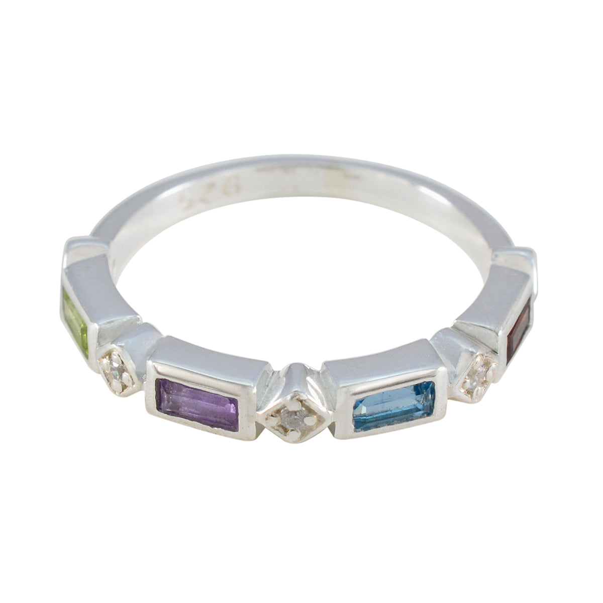 Multi Stone quarter American Sterling Silver multicolor Gems Dainty Trendy Band Jewelry Imagen principal del producto