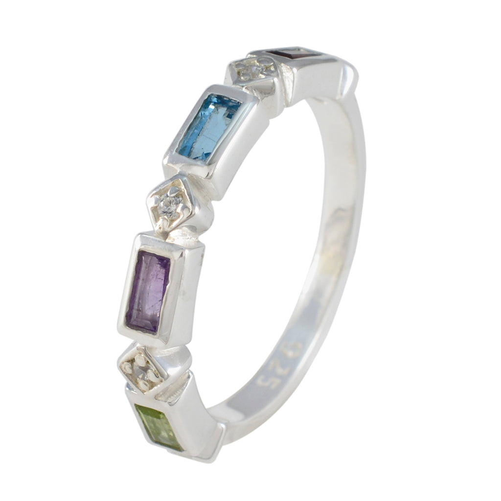 Multi Stone quarter American Sterling Silver multicolor Gems Dainty Trendy Band Jewelry
