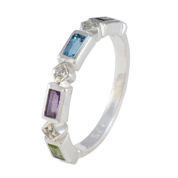 Multi Stone quarter American Sterling Silver multicolor Gems Dainty Trendy Band Jewelry