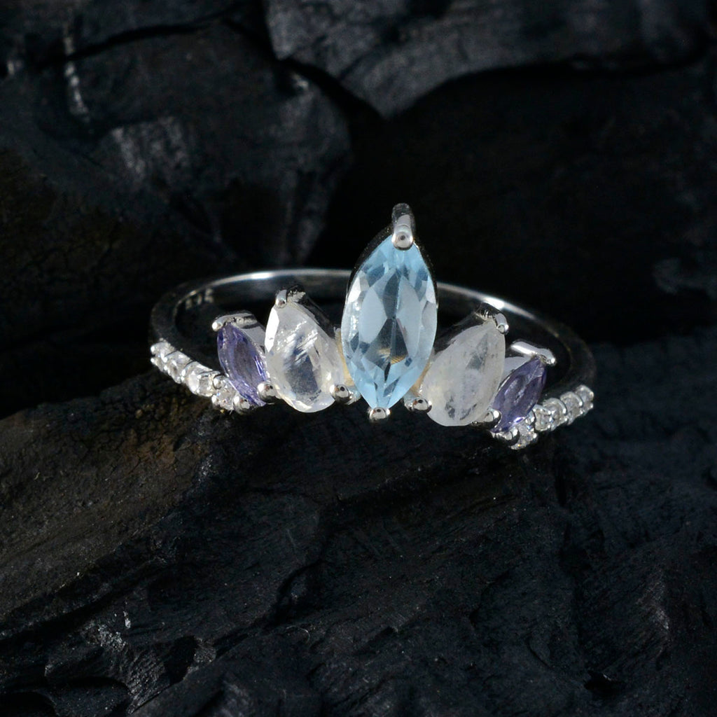 Multi Stone Penta Turkish Sterling Silver multicolor Gems Elegant  crown Ring Jewelry