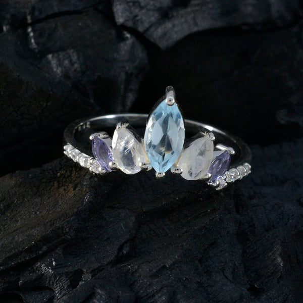 Multi Stone Penta Turkish Sterling Silver multicolor Gems Elegant  crown Ring Jewelry