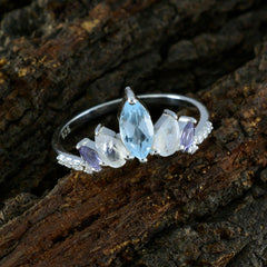 Multi Stone Penta Turkish Sterling Silver multicolor Gems Elegant  crown Ring Jewelry