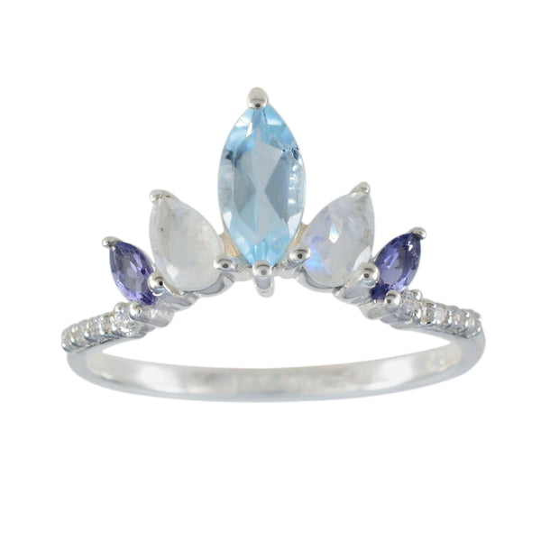 Multi Stone Penta Turkish Sterling Silver multicolor Gems Elegant  crown Ring Jewelry