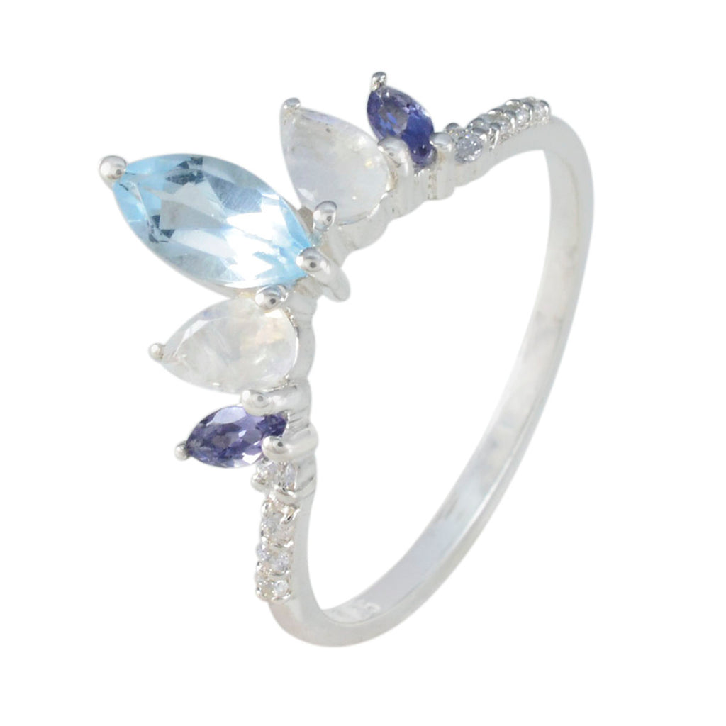 Multi Stone Penta Turkish Sterling Silver multicolor Gems Elegant  crown Ring Jewelry