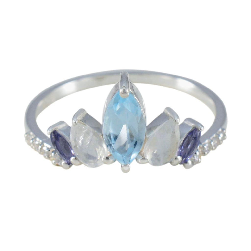 Multi Stone Penta Turkish Sterling Silver multicolor Gems Elegant  crown Ring Jewelry