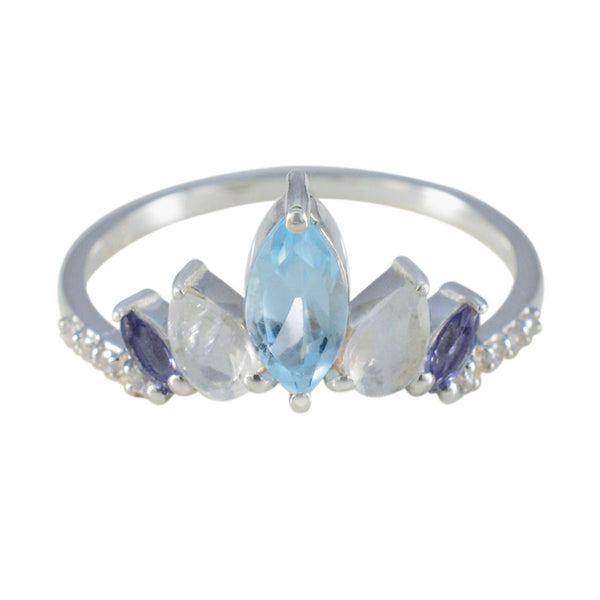 Multi Stone Penta Turkish Sterling Silver multicolor Gems Elegant  crown Ring Jewelry