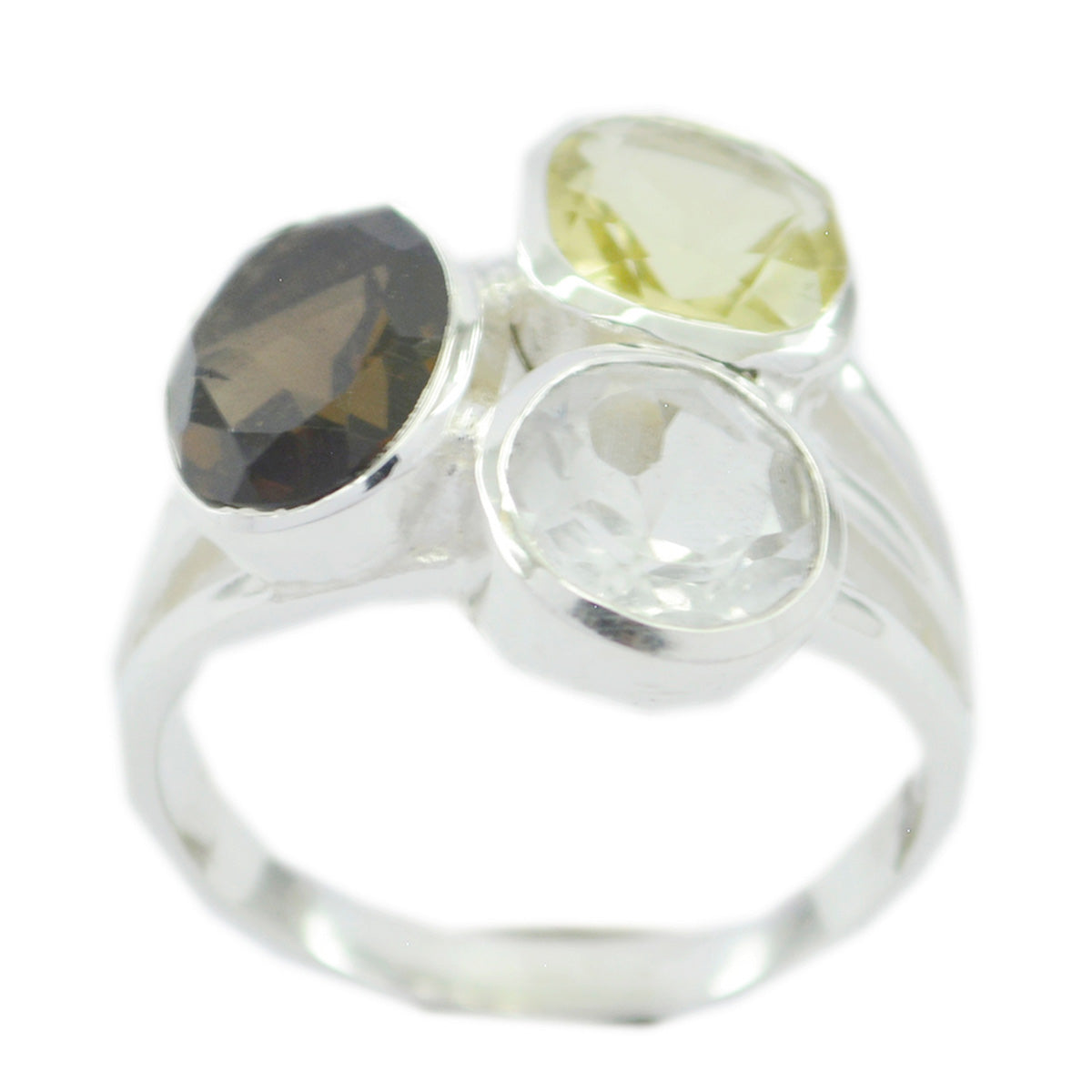 Multi Stone Trilogy African 925 Sterling Silver multicolor Gemstone Mid weight Cocktail Ring Jewellery Image principale du produit