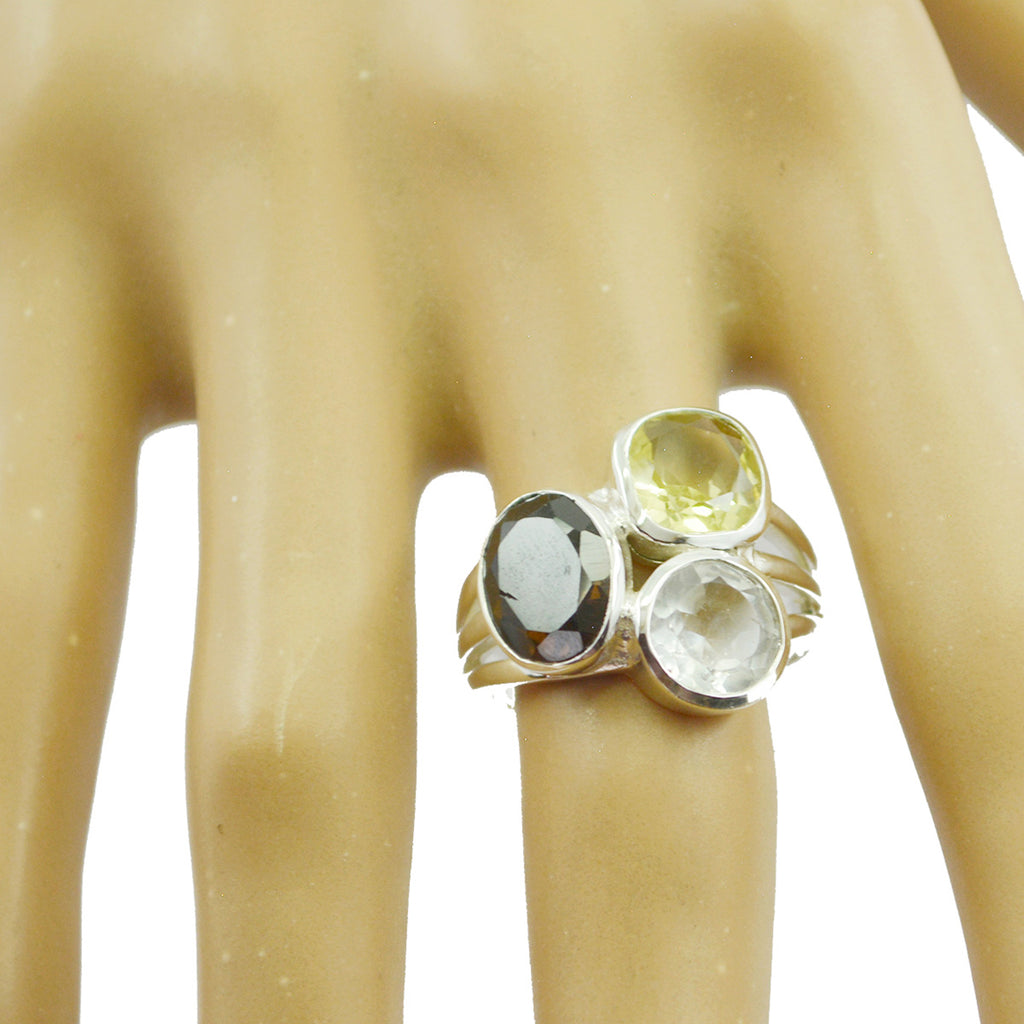 Multi Stone Trilogy African 925 Sterling Silver multicolor Gemstone Mid weight Cocktail Ring Jewellery