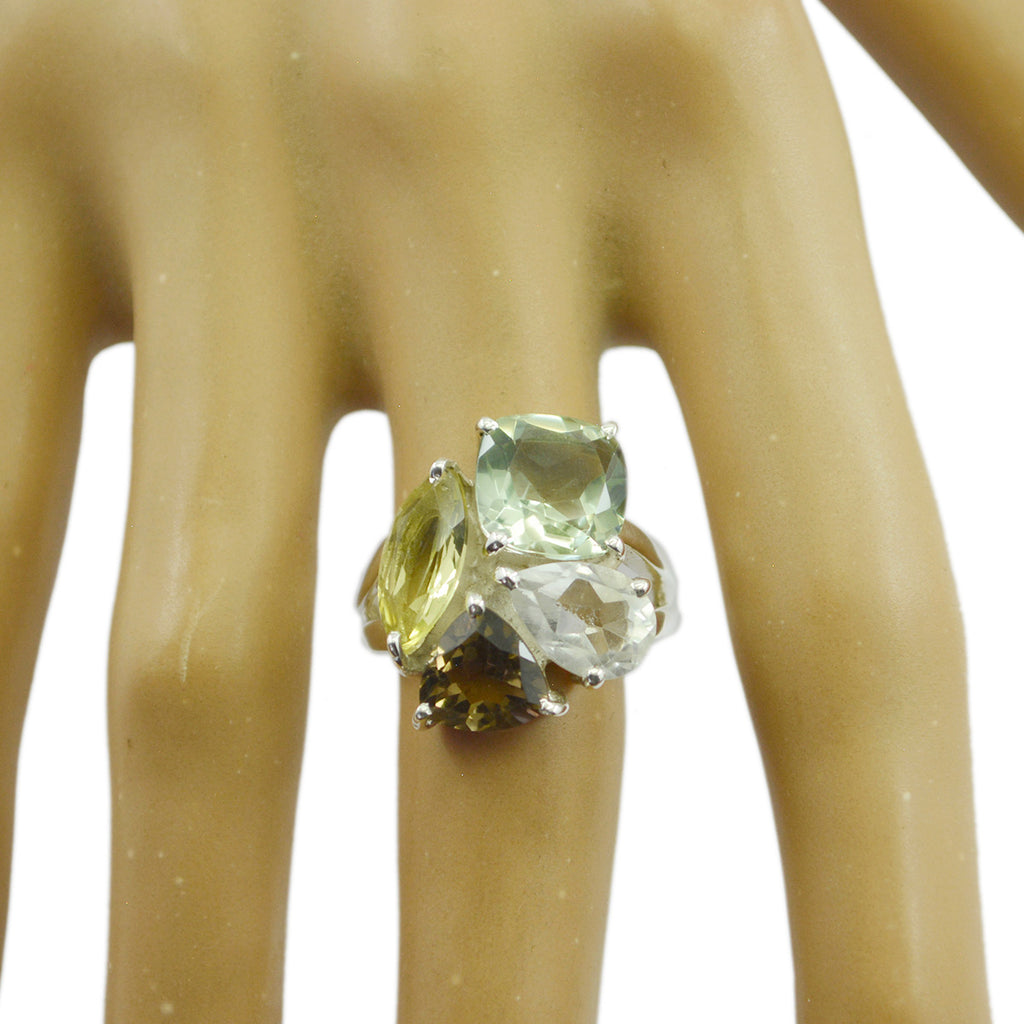 Multi Stone quarter Egyptian 92.5 Silver multicolor Gemstone Versatile Cocktail Ring Jewelry
