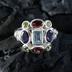 Multi Stone Navratna French 925 Sterling Silver multicolor Gems Classic Cocktail Ring Jewelry