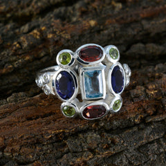 Multi Stone Navratna French 925 Sterling Silver multicolor Gems Classic Cocktail Ring Jewelry