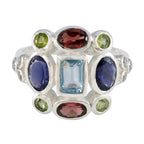 Multi Stone Navratna French 925 Sterling Silver multicolor Gems Classic Cocktail Ring Jewelry