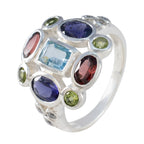 Multi Stone Navratna French 925 Sterling Silver multicolor Gems Classic Cocktail Ring Jewelry