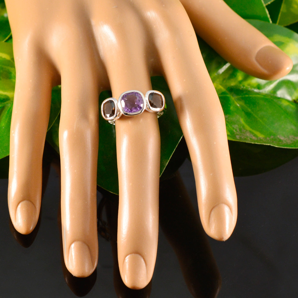 Multi Stone Trilogy Egyptian Sterling Silver multicolor Gems Slim Glamorous Ring Jewellery
