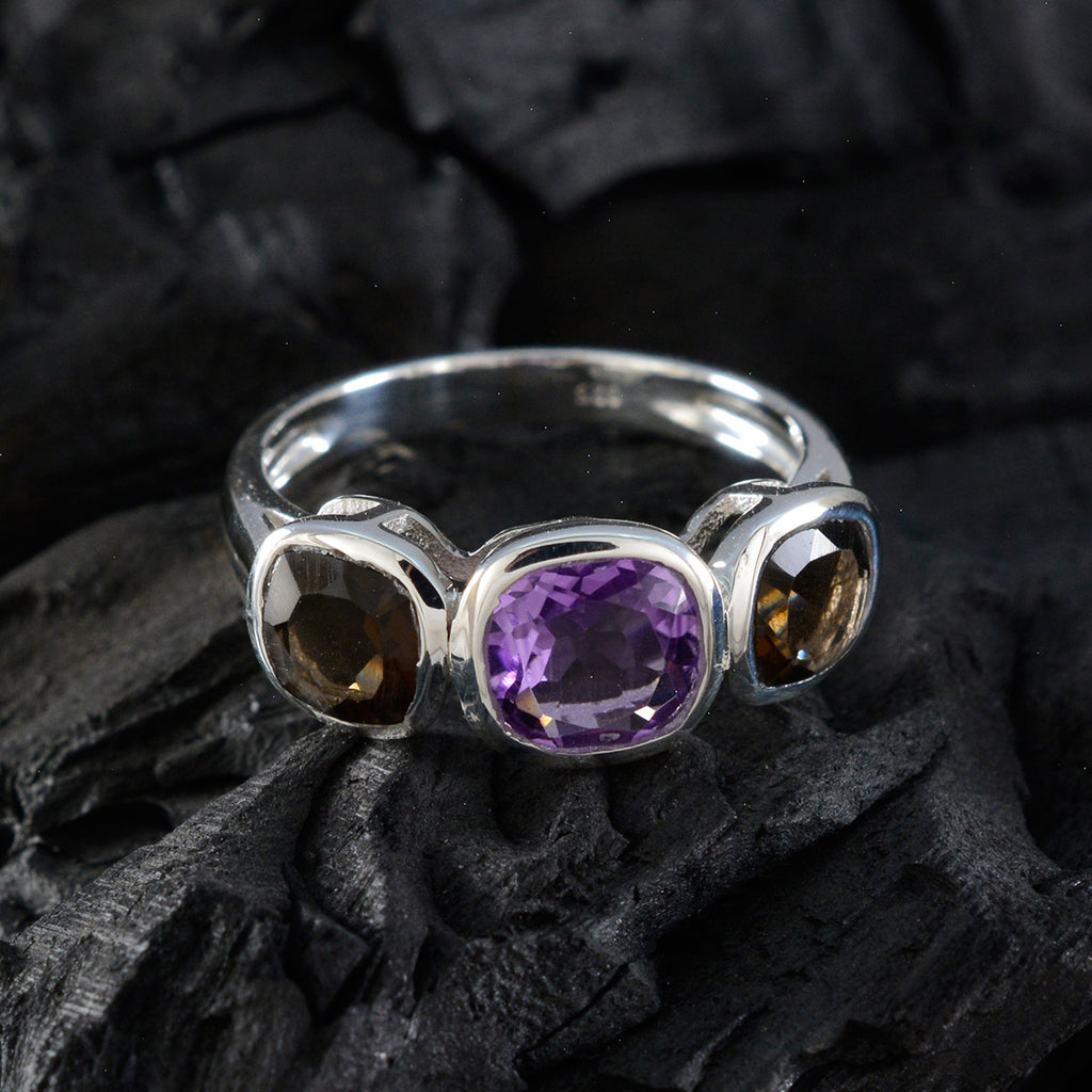Multi Stone Trilogy Egyptian Sterling Silver multicolor Gems Slim Glamorous Ring Jewellery