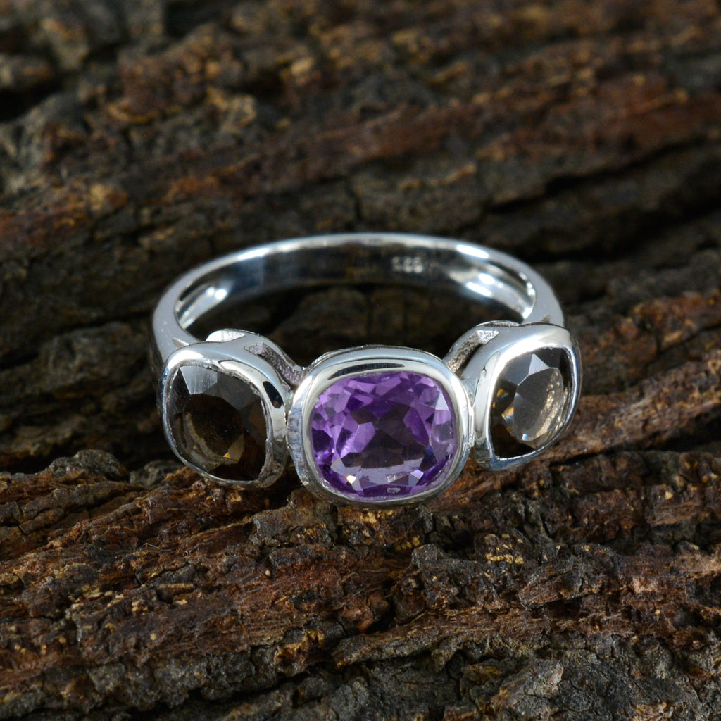 Multi Stone Trilogy Egyptian Sterling Silver multicolor Gems Slim Glamorous Ring Jewellery