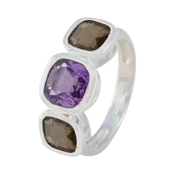 Multi Stone Trilogy Egyptian Sterling Silver multicolor Gems Slim Glamorous Ring Jewellery