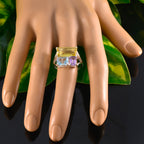 Multi Stone Trilogy Egyptian Sterling Silver multicolor Gemstones Classic Trendy Ring Jewelry