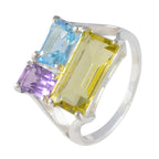 Multi Stone Trilogy Egyptian Sterling Silver multicolor Gemstones Classic Trendy Ring Jewelry