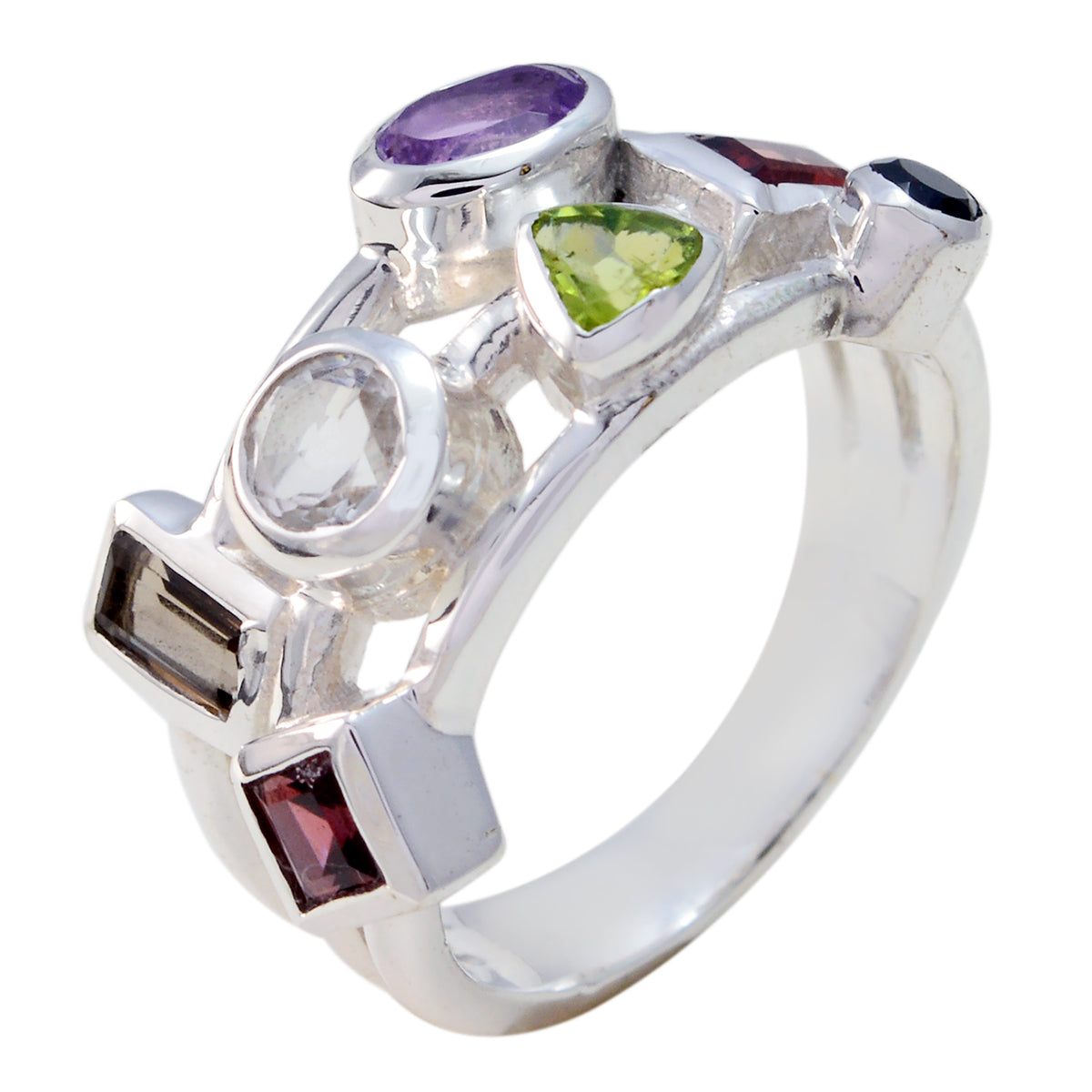 Multi Stone multiple Indian 925 Sterling Silver multicolor Gems Versatile Cocktail Ring Jewellery Imagen principal del producto