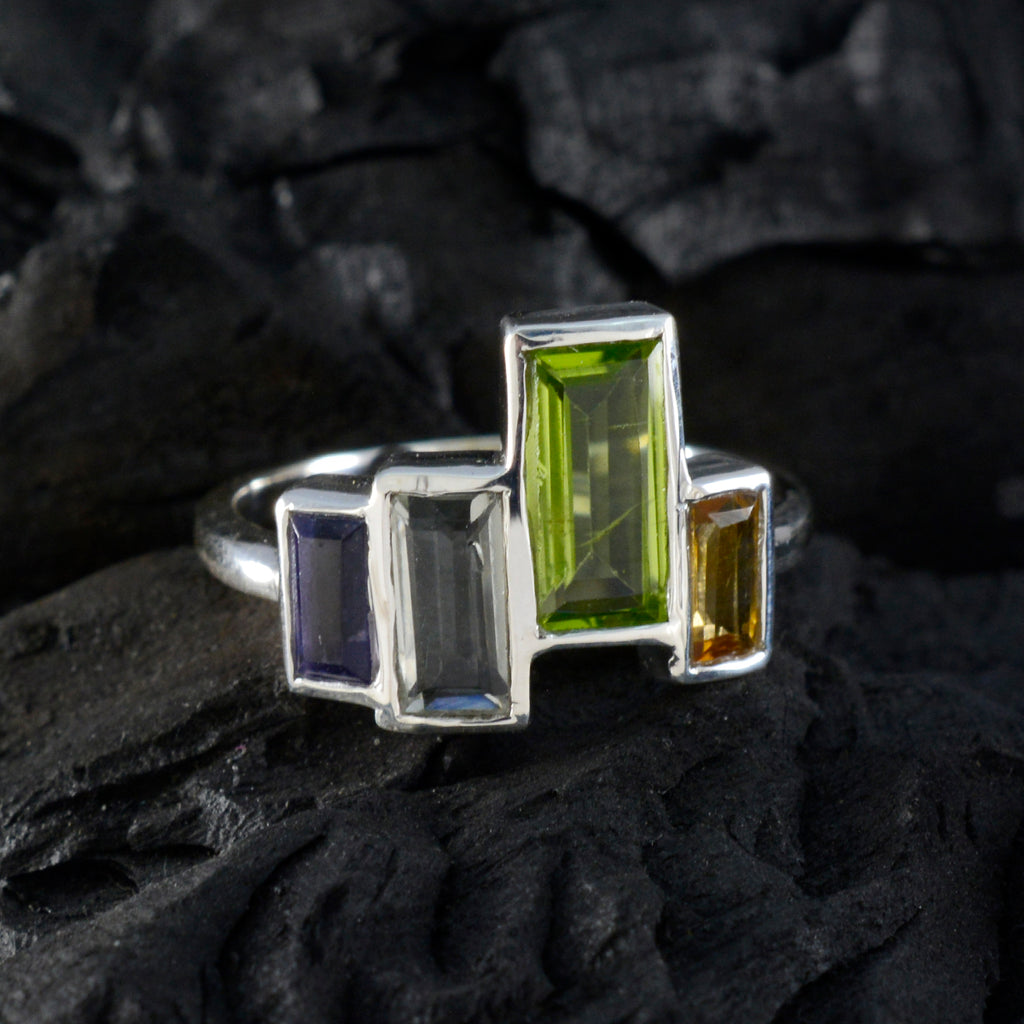 Multi Stone quarter Moroccan 925 Sterling Silver multicolor Gemstones Featherlight Cocktail Ring Jewelry