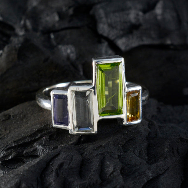 Multi Stone quarter Moroccan 925 Sterling Silver multicolor Gemstones Featherlight Cocktail Ring Jewelry