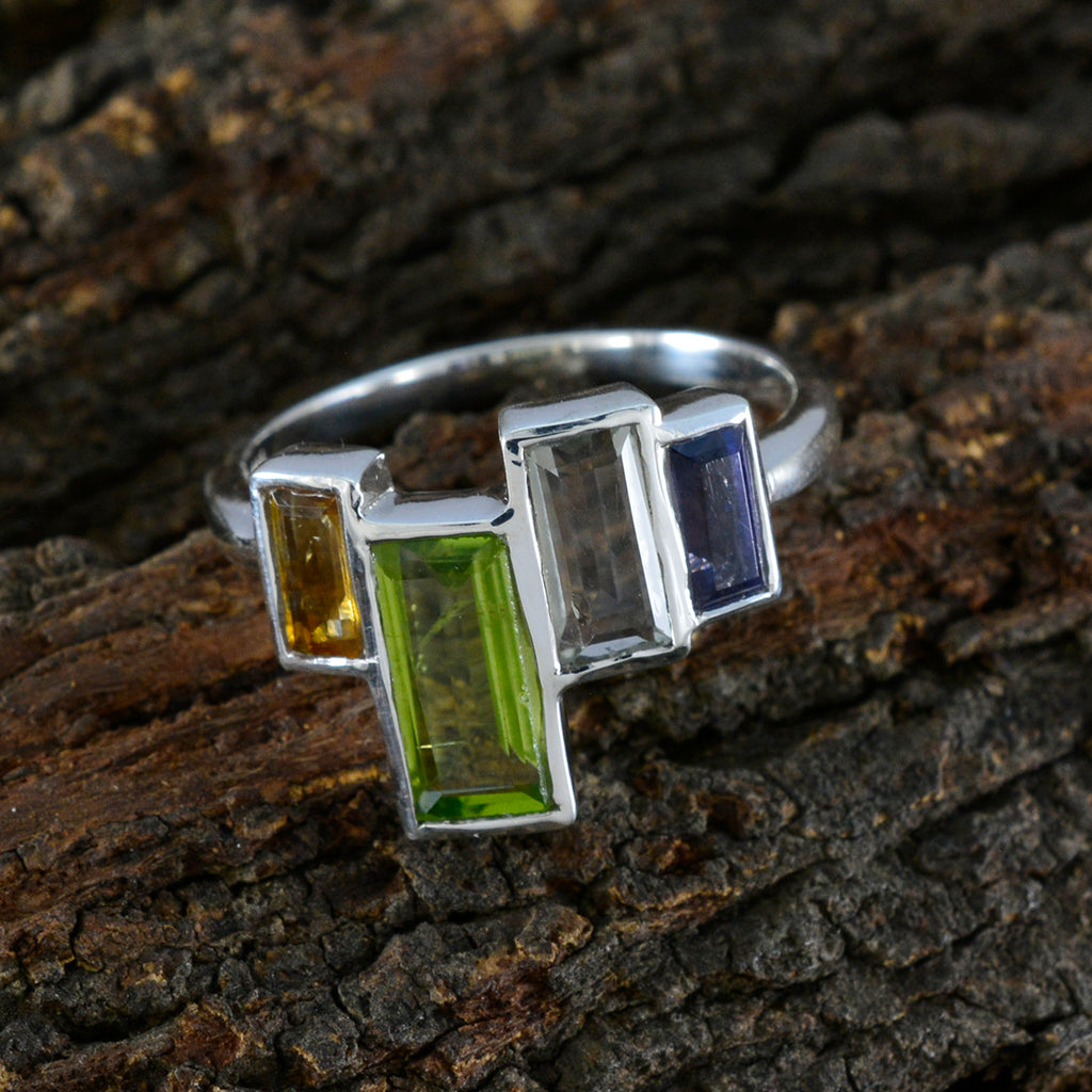 Multi Stone quarter Moroccan 925 Sterling Silver multicolor Gemstones Featherlight Cocktail Ring Jewelry