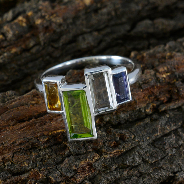 Multi Stone quarter Moroccan 925 Sterling Silver multicolor Gemstones Featherlight Cocktail Ring Jewelry
