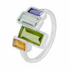 Multi Stone quarter Moroccan 925 Sterling Silver multicolor Gemstones Featherlight Cocktail Ring Jewelry