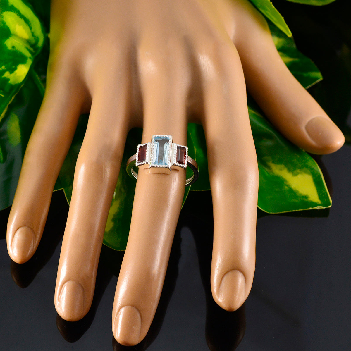 Multi Stone Trilogy Egyptian Sterling Silver multicolor Gems Featherlight Trendy Ring Jewelry