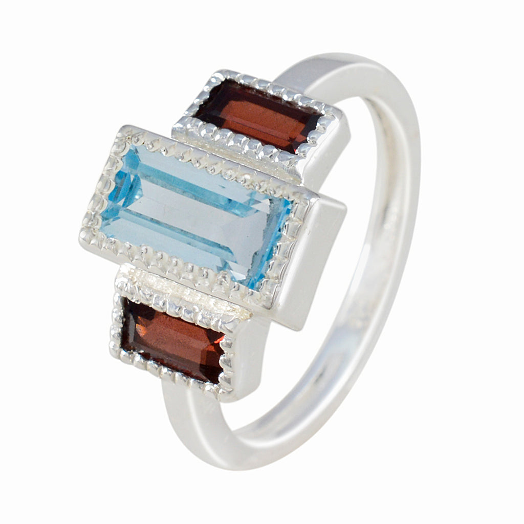 Multi Stone Trilogy Egyptian Sterling Silver multicolor Gems Featherlight Trendy Ring Jewelry