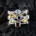 Multi Stone multiple French Sterling Silver multicolor Gems Eye catching Cocktail Ring Jewelry