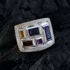 Multi Stone penta German Sterling Silver multicolor Gems Versatile Cocktail Ring Jewellery