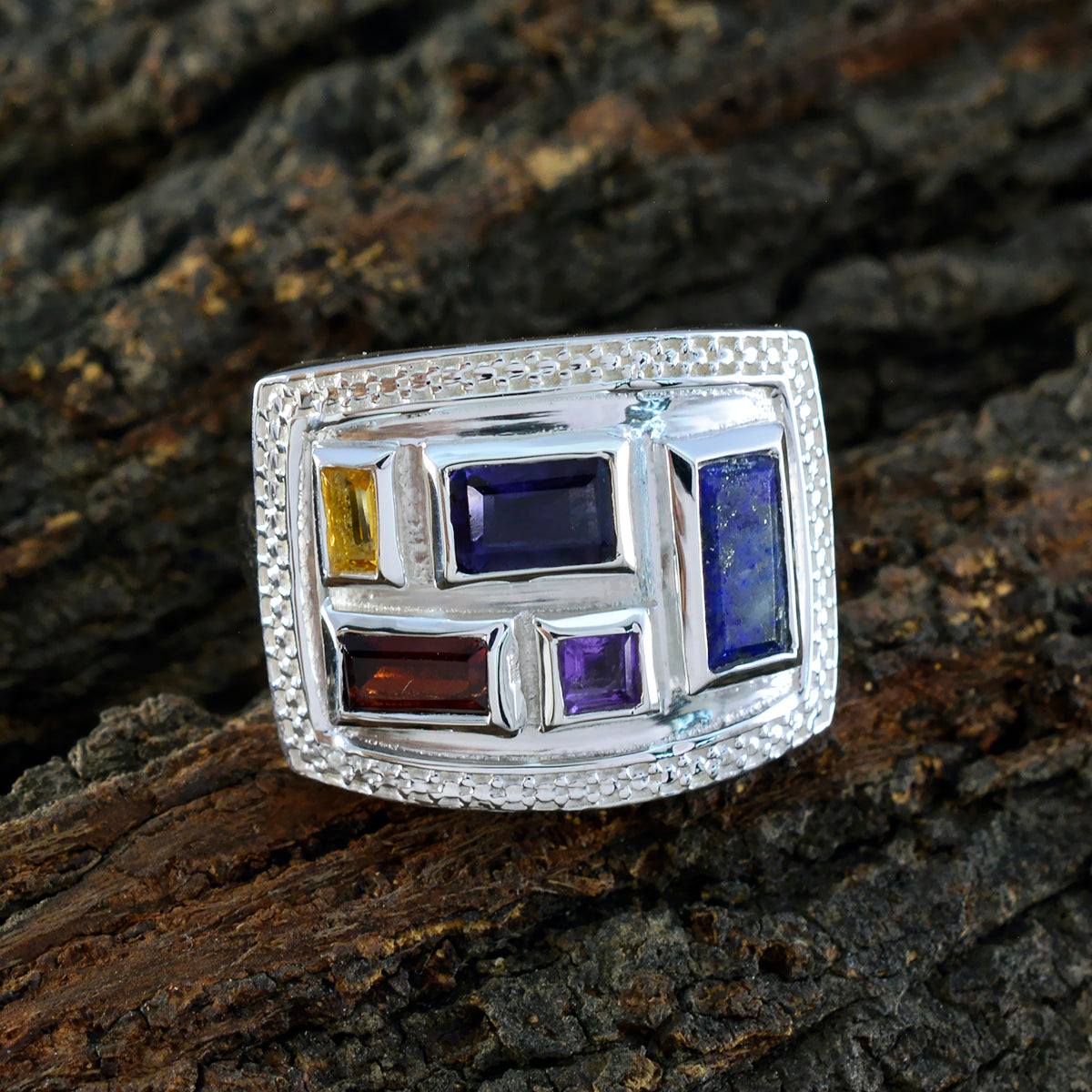 Multi Stone penta German Sterling Silver multicolor Gems Versatile Cocktail Ring Jewellery