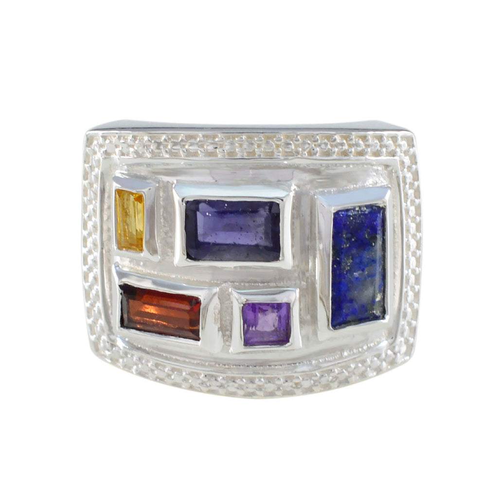 Multi Stone penta German Sterling Silver multicolor Gems Versatile Cocktail Ring Jewellery