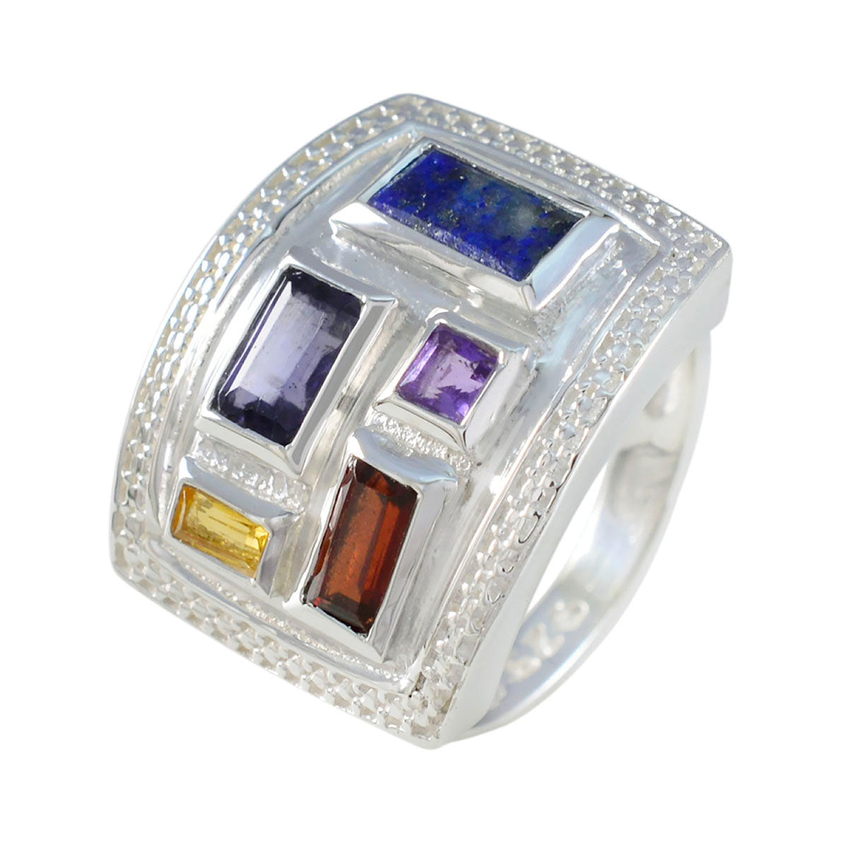 Multi Stone penta German Sterling Silver multicolor Gems Versatile Cocktail Ring Jewellery Secondary image