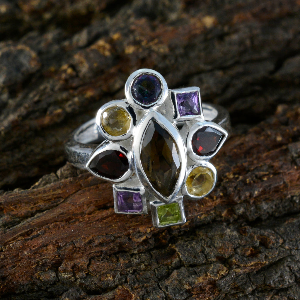 Multi Stone navratna Moroccan Silver multicolor Gemstones Eye catching Cocktail Ring Jewelry
