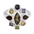 Multi Stone navratna Moroccan Silver multicolor Gemstones Eye catching Cocktail Ring Jewelry