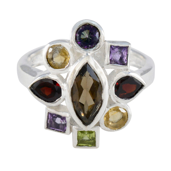 Multi Stone navratna Moroccan Silver multicolor Gemstones Eye catching Cocktail Ring Jewelry