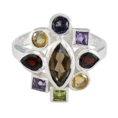 Multi Stone navratna Moroccan Silver multicolor Gemstones Eye catching Cocktail Ring Jewelry