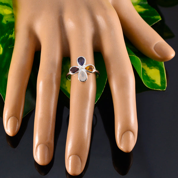 Multi Stone quarter American Silver multicolor Gemstone Dainty Floral Ring Jewelry