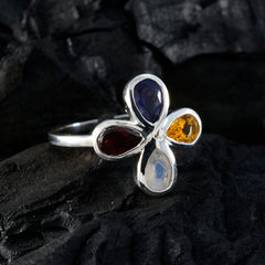 Multi Stone quarter American Silver multicolor Gemstone Dainty Floral Ring Jewelry