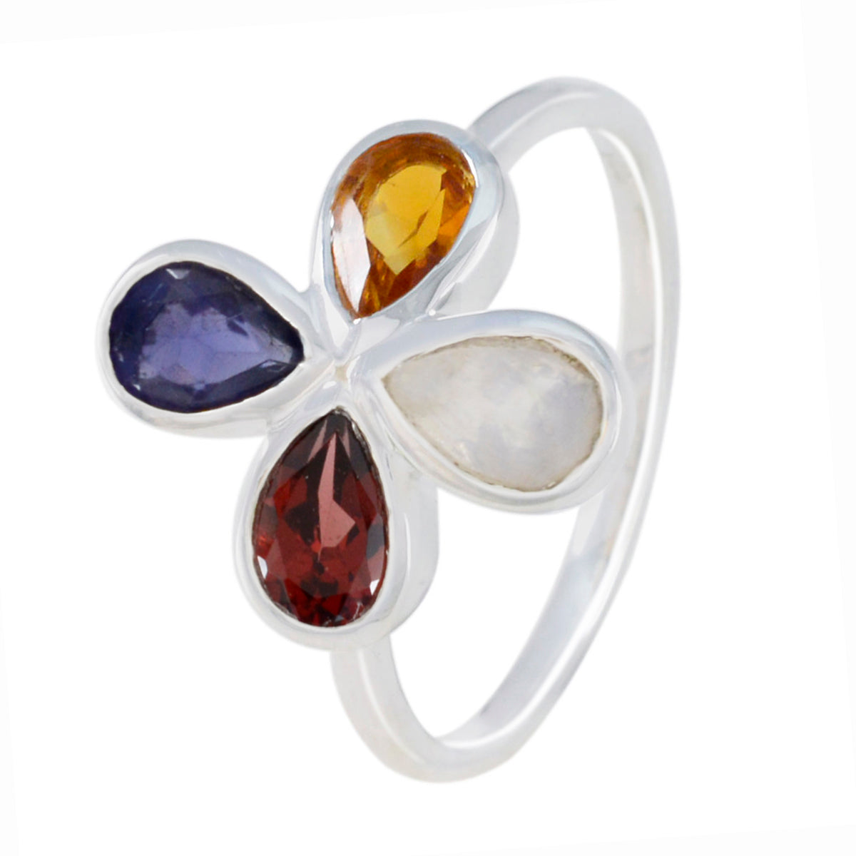 Multi Stone quarter American Silver multicolor Gemstone Dainty Floral Ring Jewelry