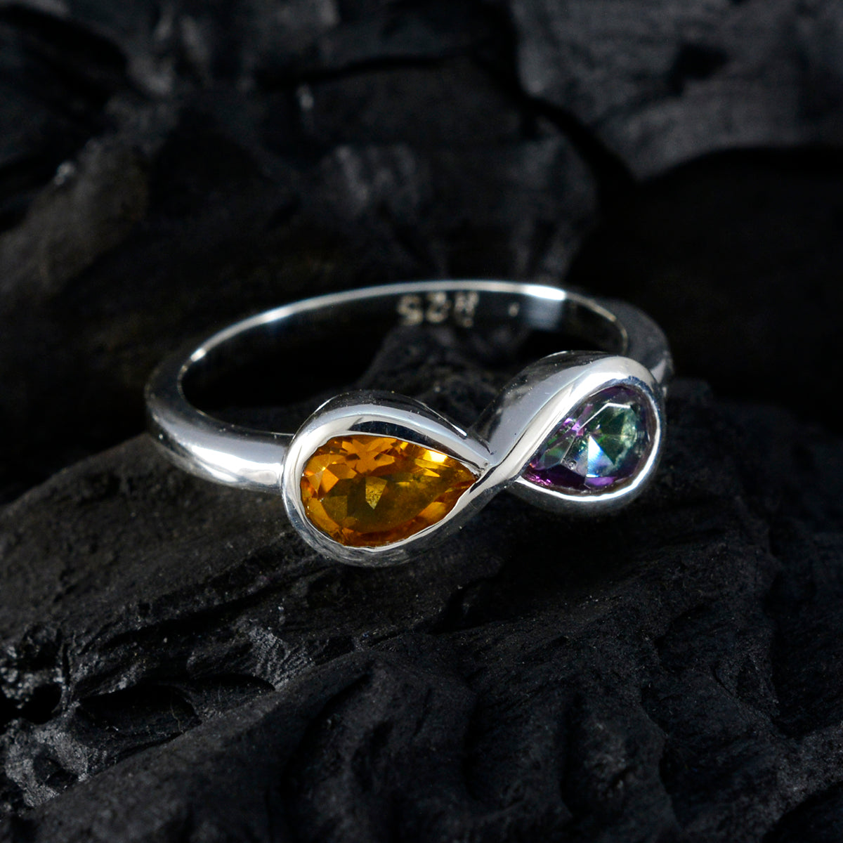 Multi Stone Toi et Moi Turkish Silver multicolor Gemstone Dainty Artisan Ring Jewellery
