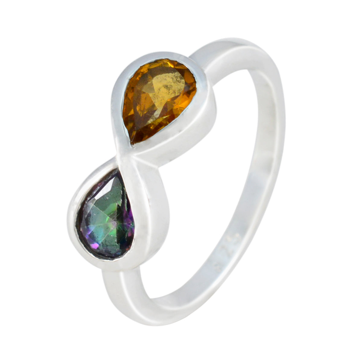 Multi Stone Toi et Moi Turkish Silver multicolor Gemstone Dainty Artisan Ring Jewellery