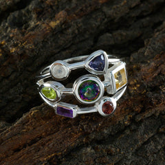 Multi Stone Hepta German Silver multicolor Gemstones Featherlight Cocktail Ring Jewellery