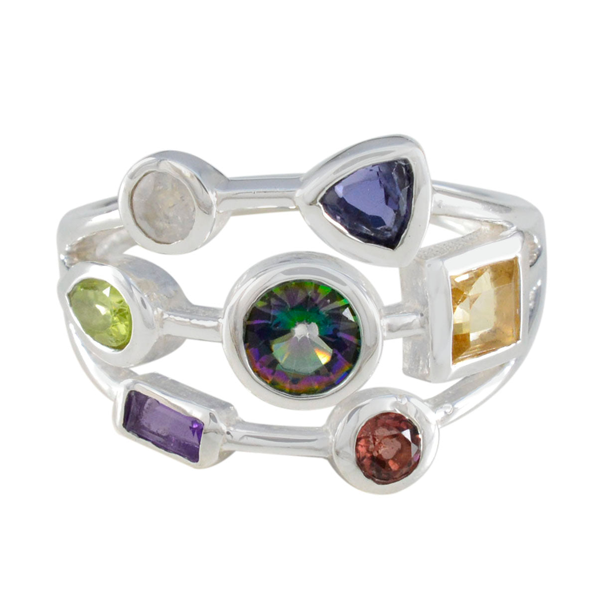 Multi Stone Hepta German Silver multicolor Gemstones Featherlight Cocktail Ring Jewellery Immagine principale del prodotto