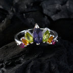 Multi Stone Hepta Japanese 92.5 Silver multicolor Gemstone Dainty crown Ring Jewelry