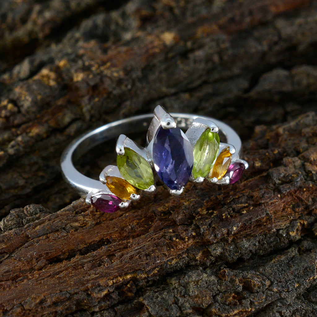 Multi Stone Hepta Japanese 92.5 Silver multicolor Gemstone Dainty crown Ring Jewelry